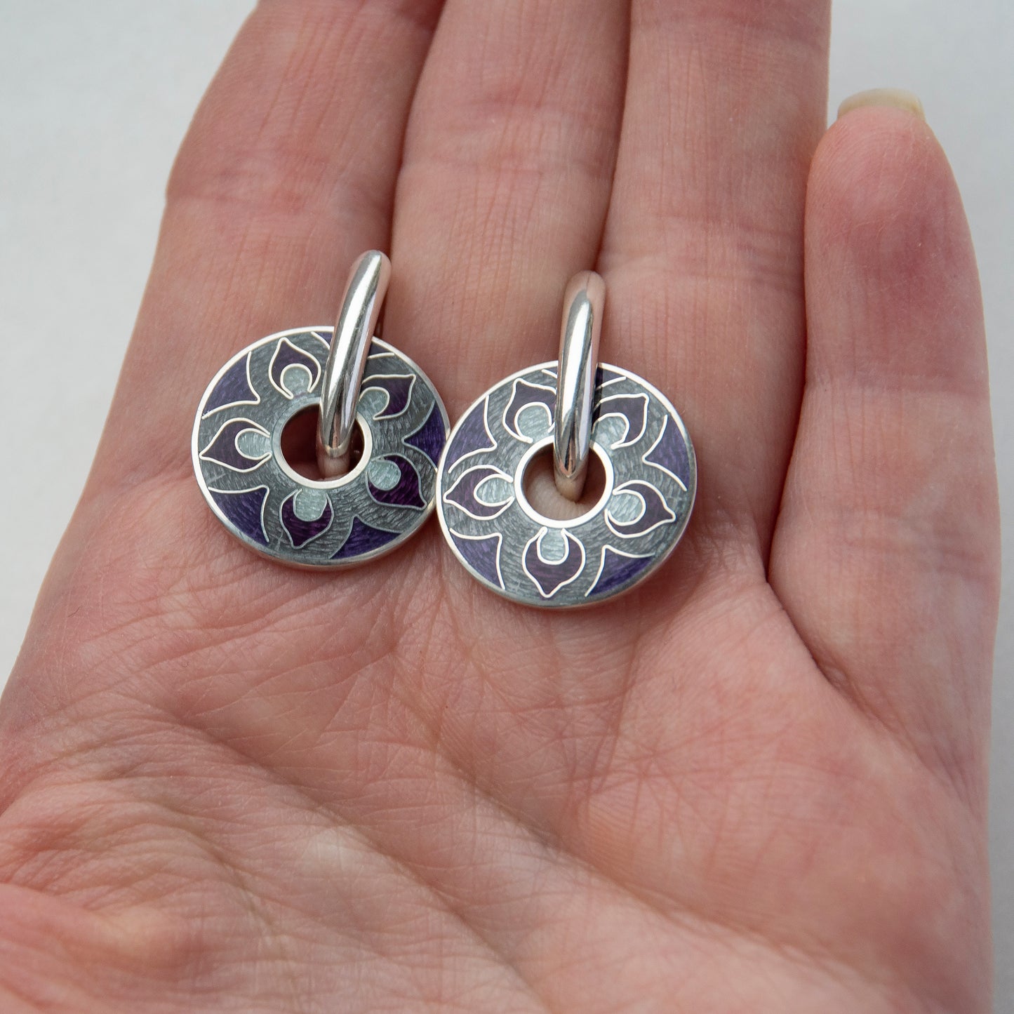 Purple Mandala Cloisonné Enamel Reversible Earrings