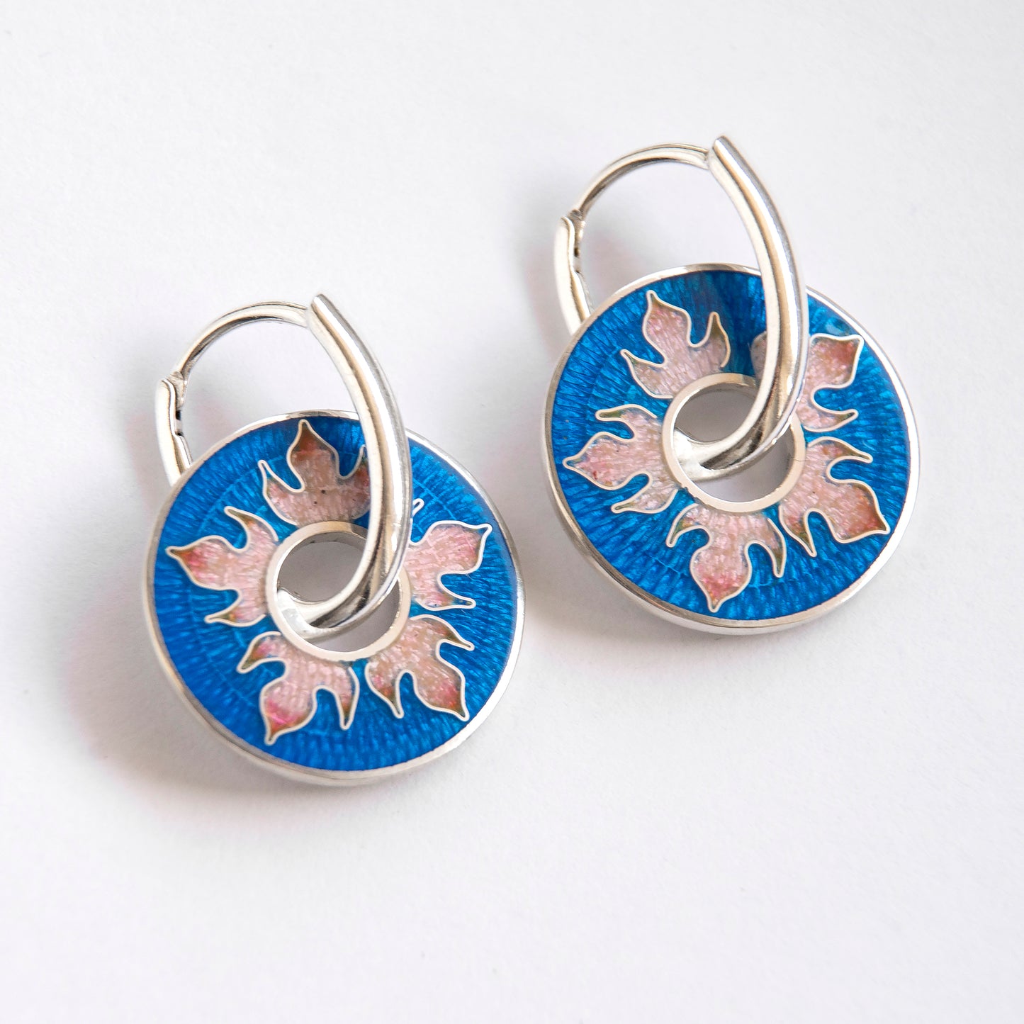 Cloisonné Enamel Blue/Rose Spinning Earrings