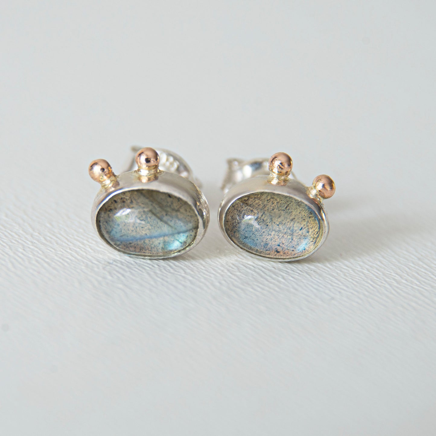 Labradorite Studs With 2 Gold Beads