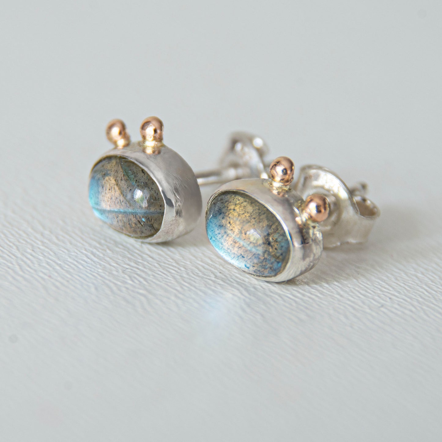 Labradorite Studs With 2 Gold Beads