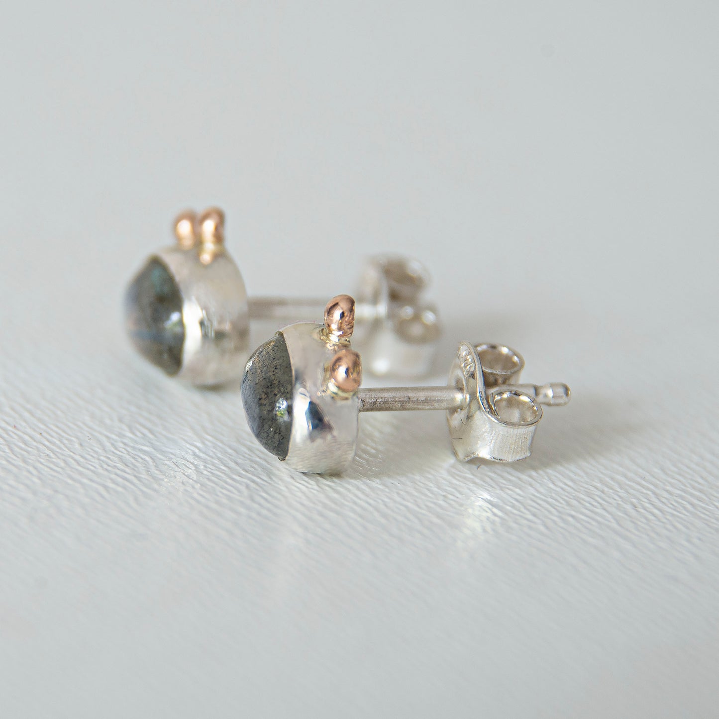 Labradorite Studs With 2 Gold Beads
