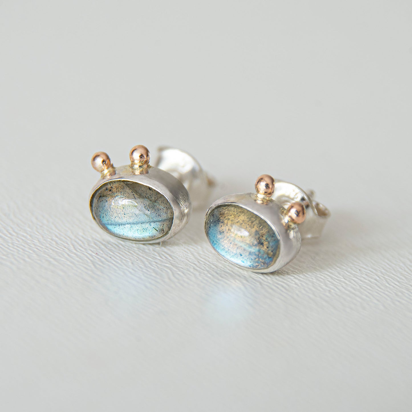 Labradorite Studs With 2 Gold Beads