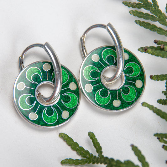 Green Grass Rotating, Cloisonné Enamel  Double Sided Earrings 🍃