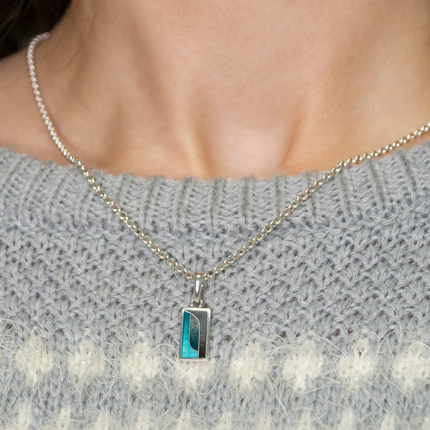 Rectangle Geometric Cloisonne Enamel Necklace