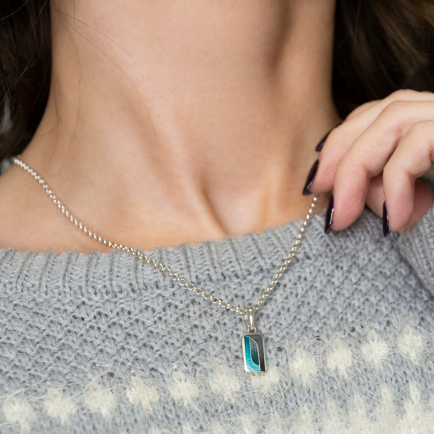 Rectangle Geometric Cloisonne Enamel Necklace