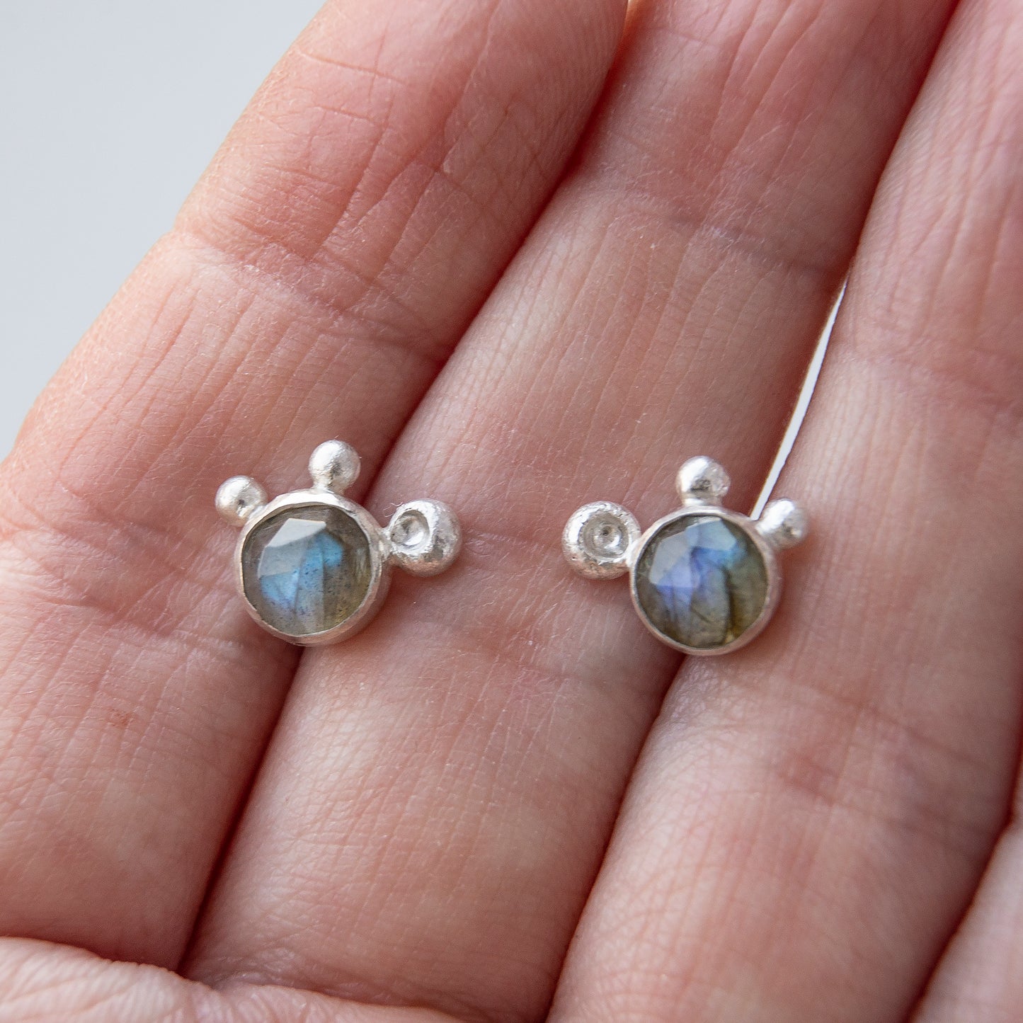 Turtle Labradorite Studs With Silver Beads