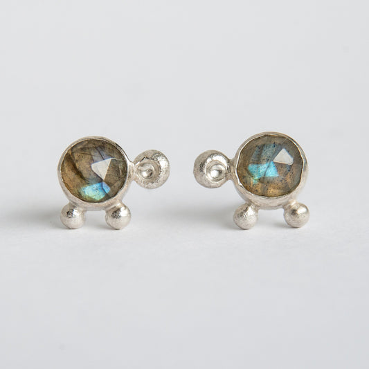 Turtle Labradorite Studs With Silver Beads