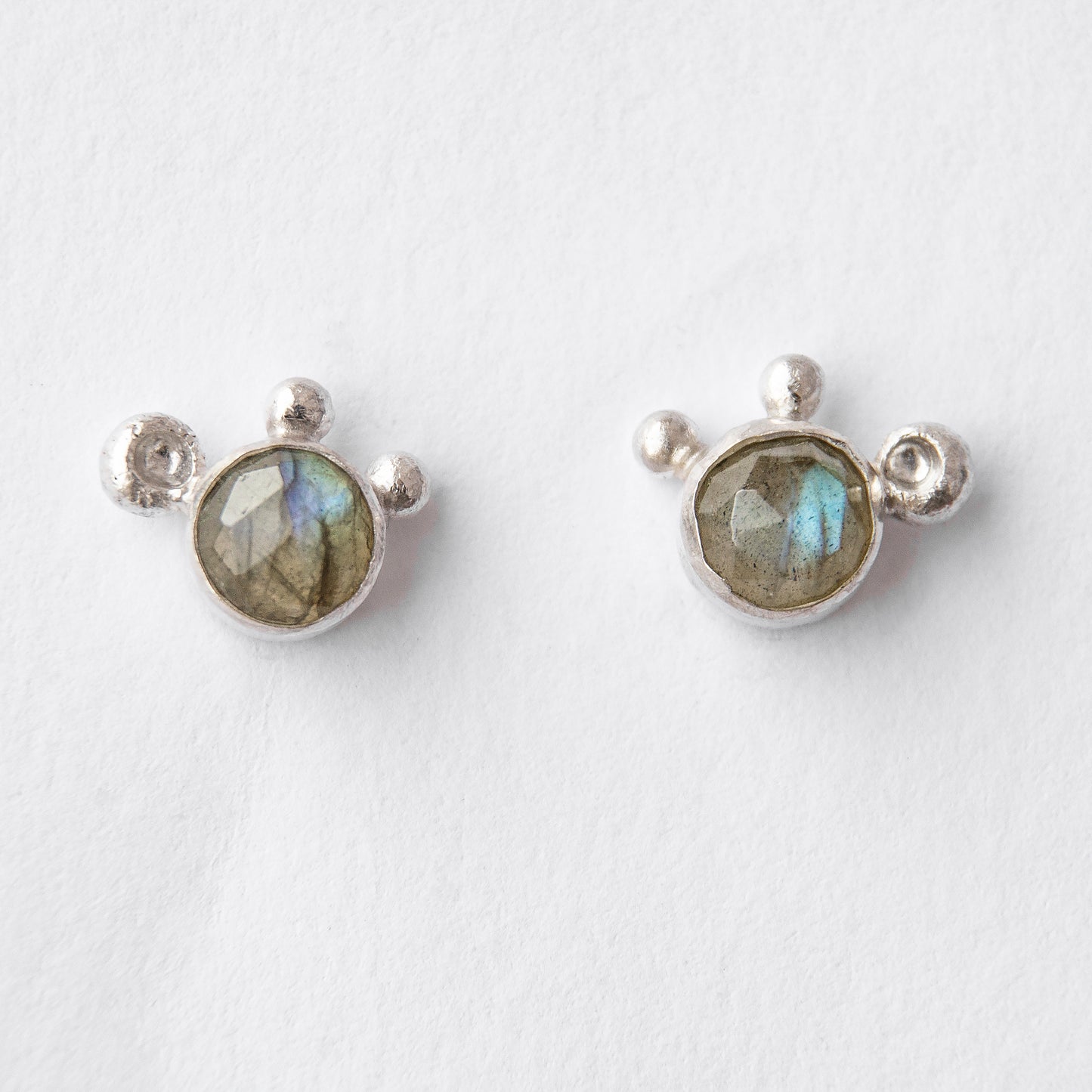 Turtle Labradorite Studs With Silver Beads