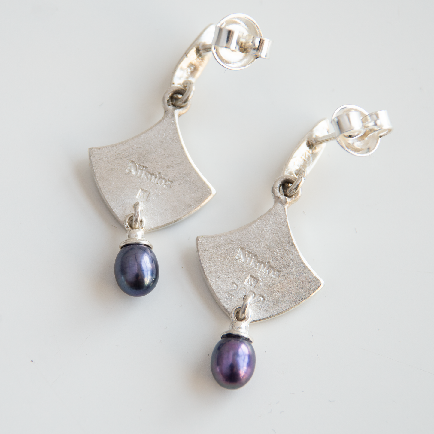 Dangle Rhombus Cloisonne Enamel Earrings With Peacock Pearls