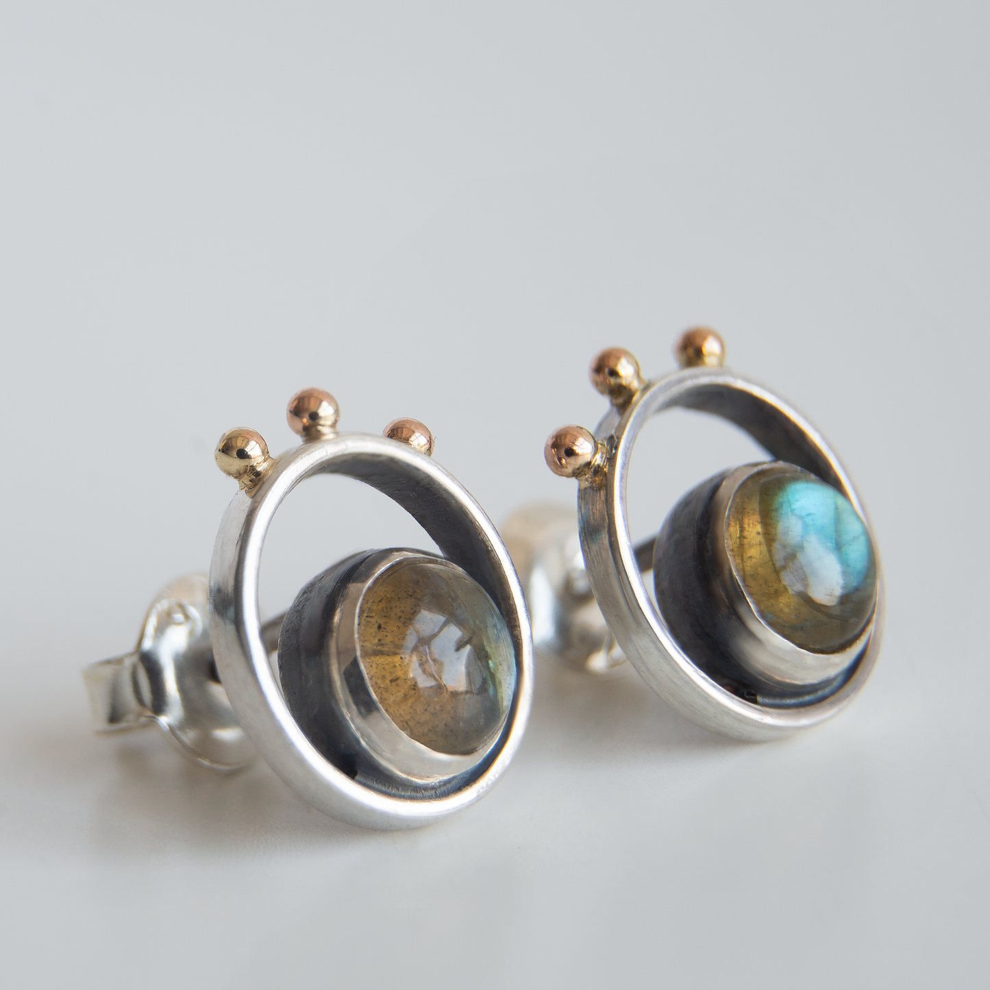 Labradorite Frame Earrings With Gold Beads