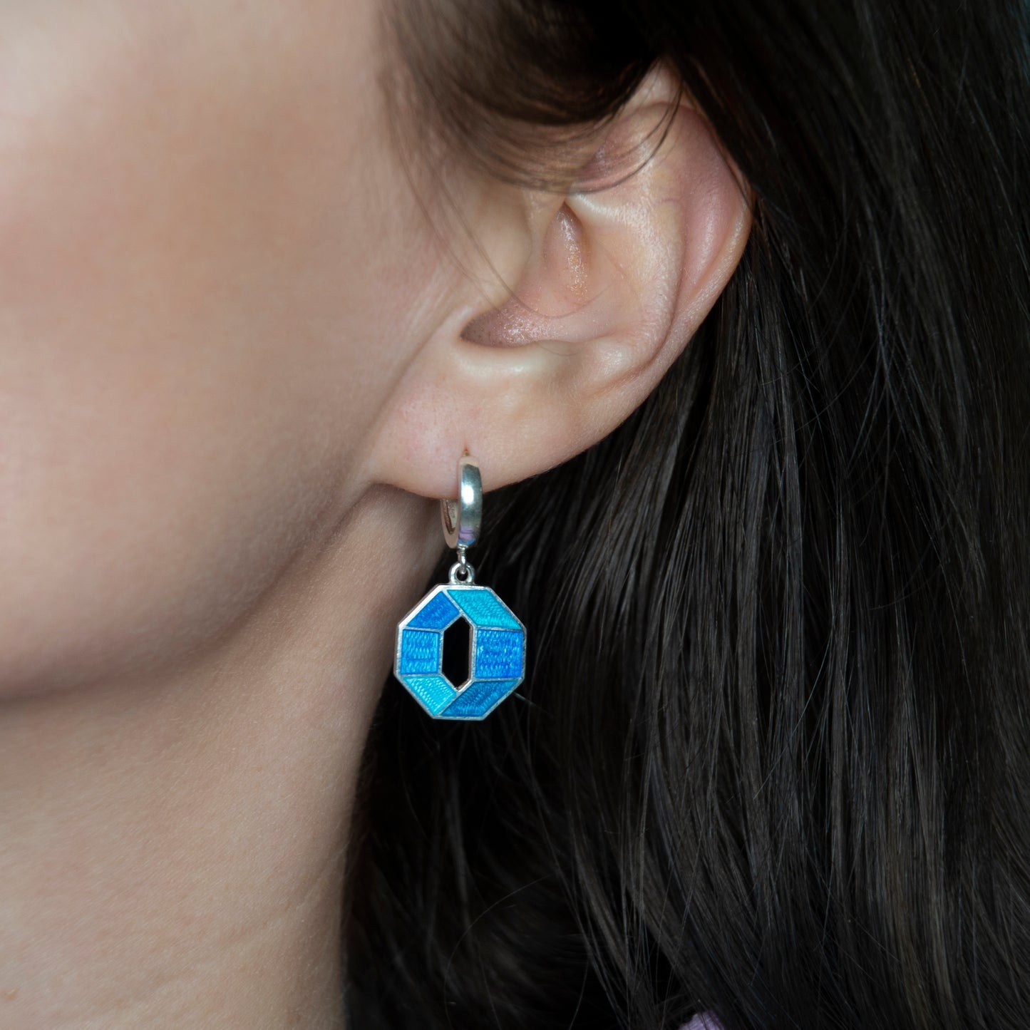 Blue Octagon Cloisonné Enamel Earrings