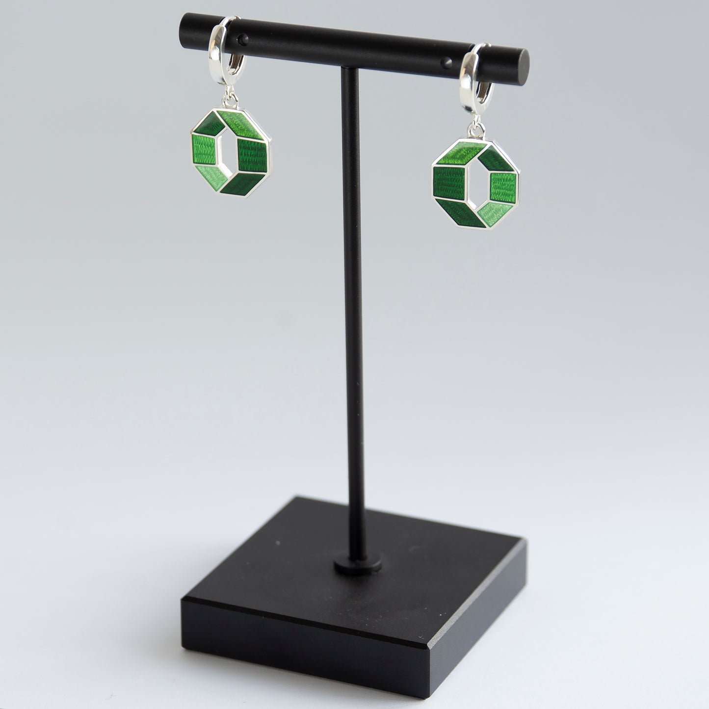 Green Octagon, Cloisonné  Enamel Earrings