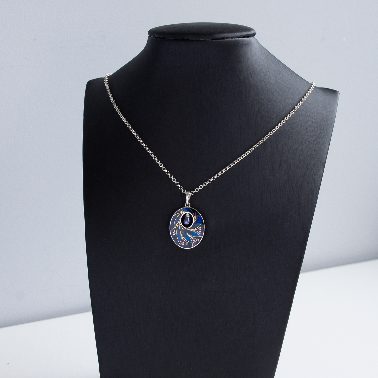 Dark Cloisonné Enamel Necklace-Pendant  With Gold Pattern