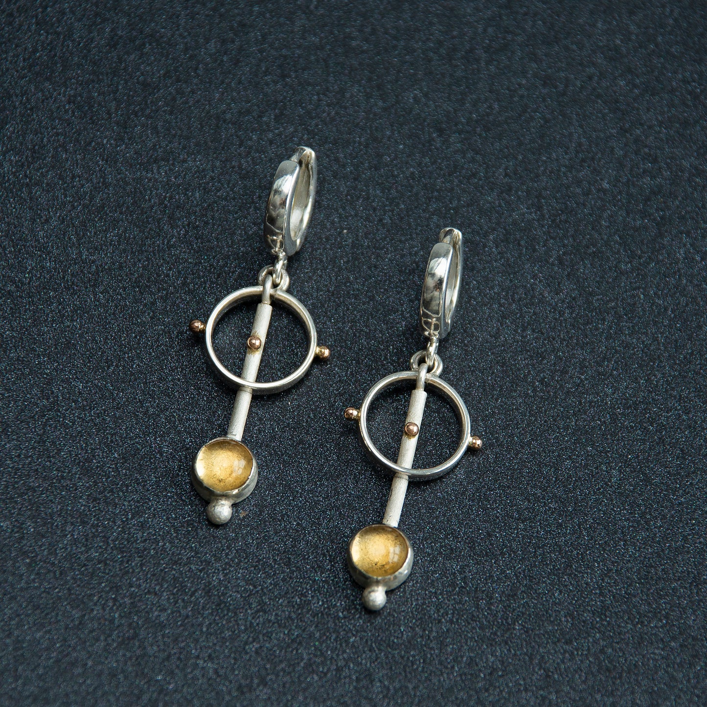 Long Drop Minimalist Earrings With Citrine Stone And Gold Beads