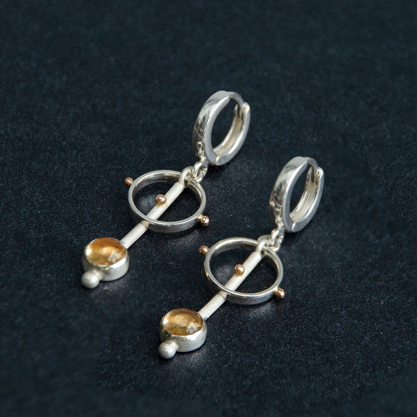 Long Drop Minimalist Earrings With Citrine Stone And Gold Beads