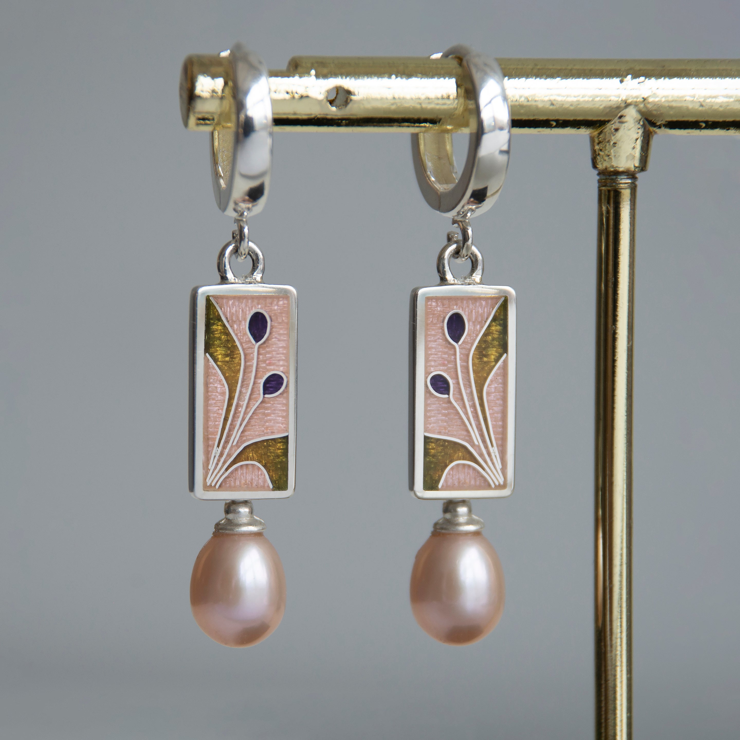 Enamorata Pink Enamel & Pear Cubic Zirconia Charm Hoop Earrings