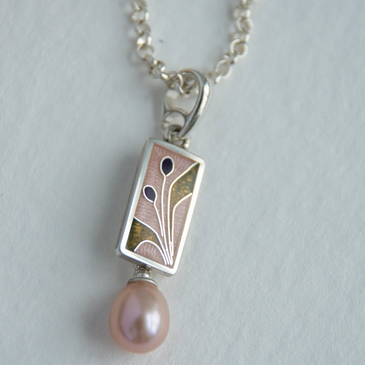 Pink Cloisonne Enamel Necklace With Rose Pearl