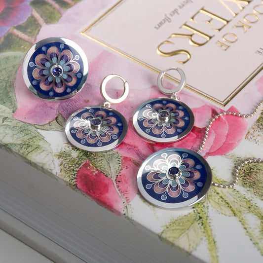 Iolite Purple Mandala Cloisonne Enamel Jewelry Set