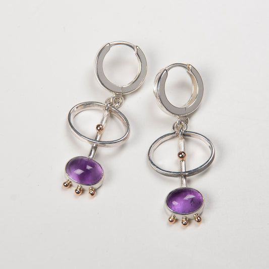 Long Drop Earrings With Amethyst And Gold Beads