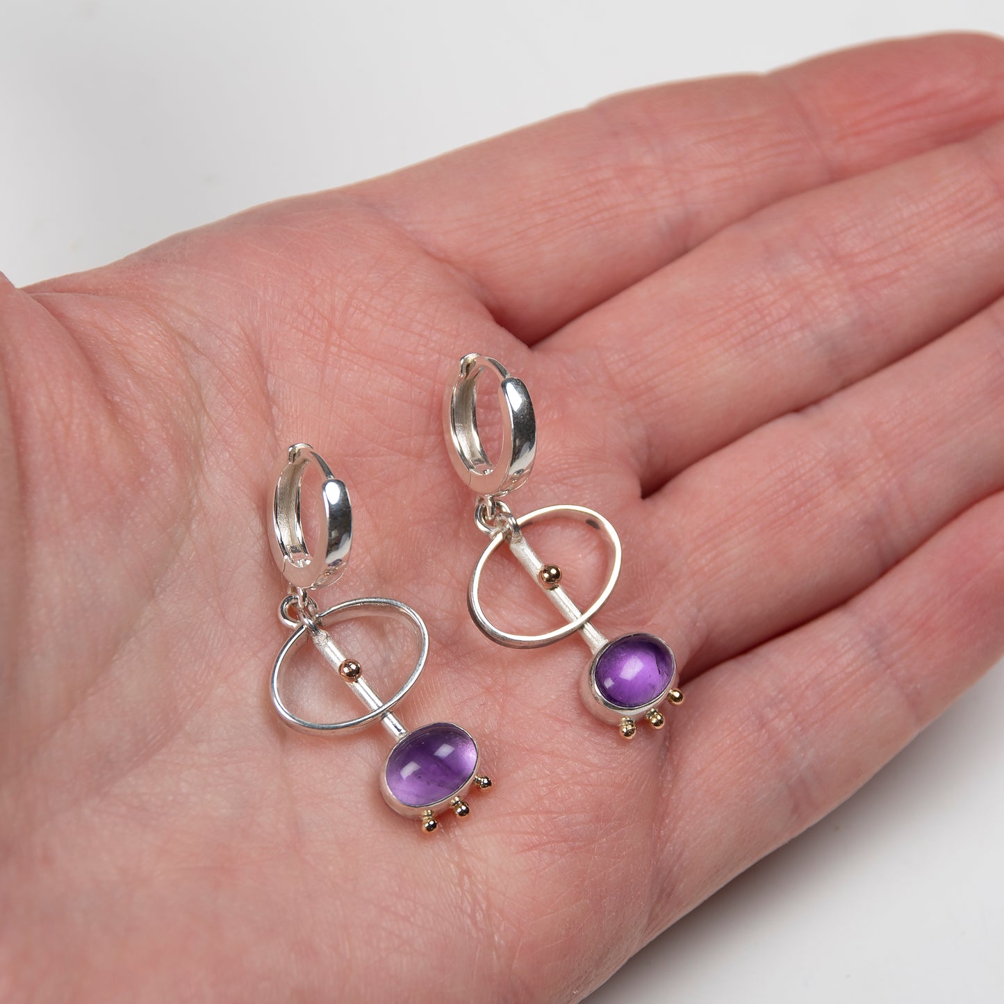 Long Drop Earrings With Amethyst And Gold Beads