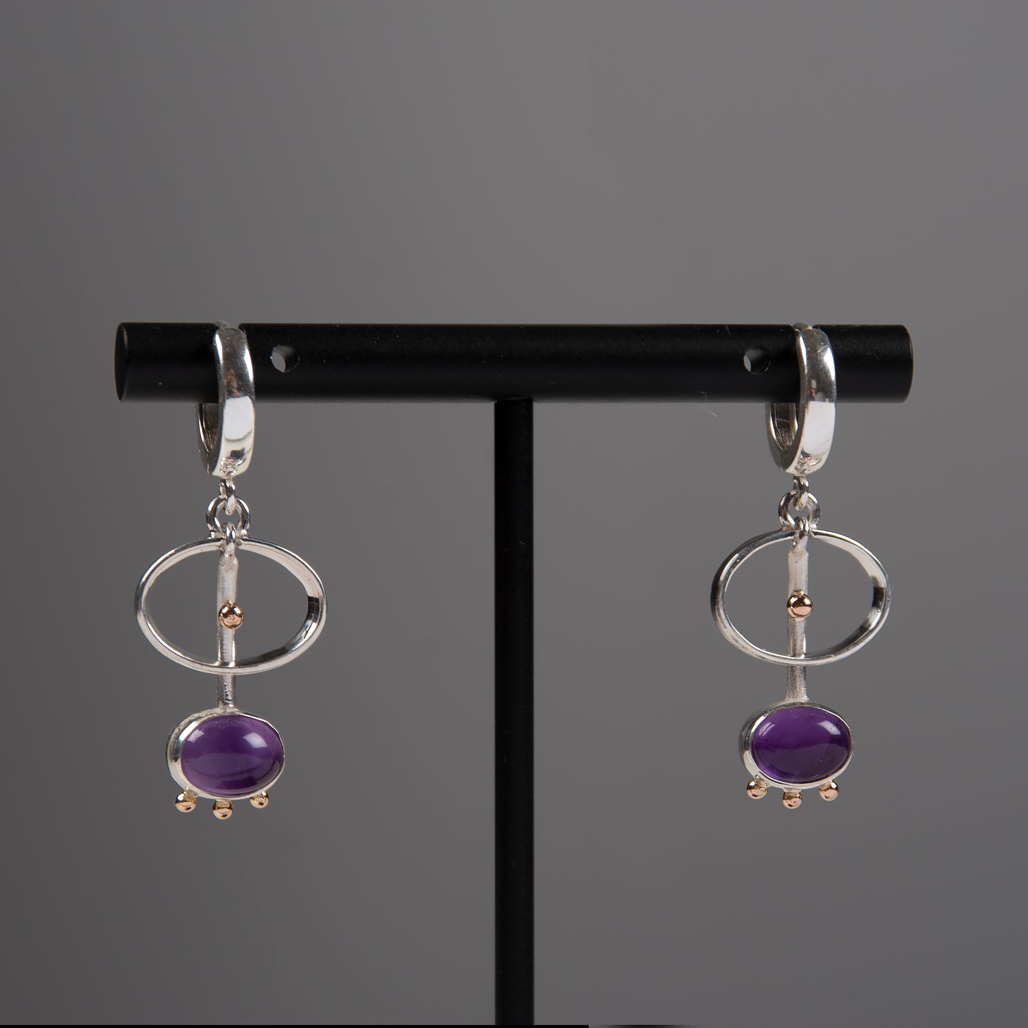 Long Drop Earrings With Amethyst And Gold Beads