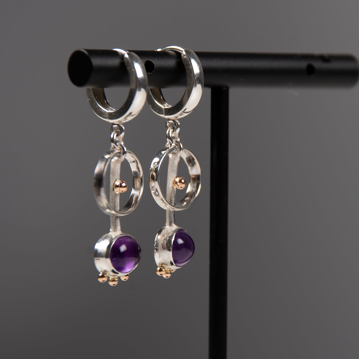 Long Drop Earrings With Amethyst And Gold Beads