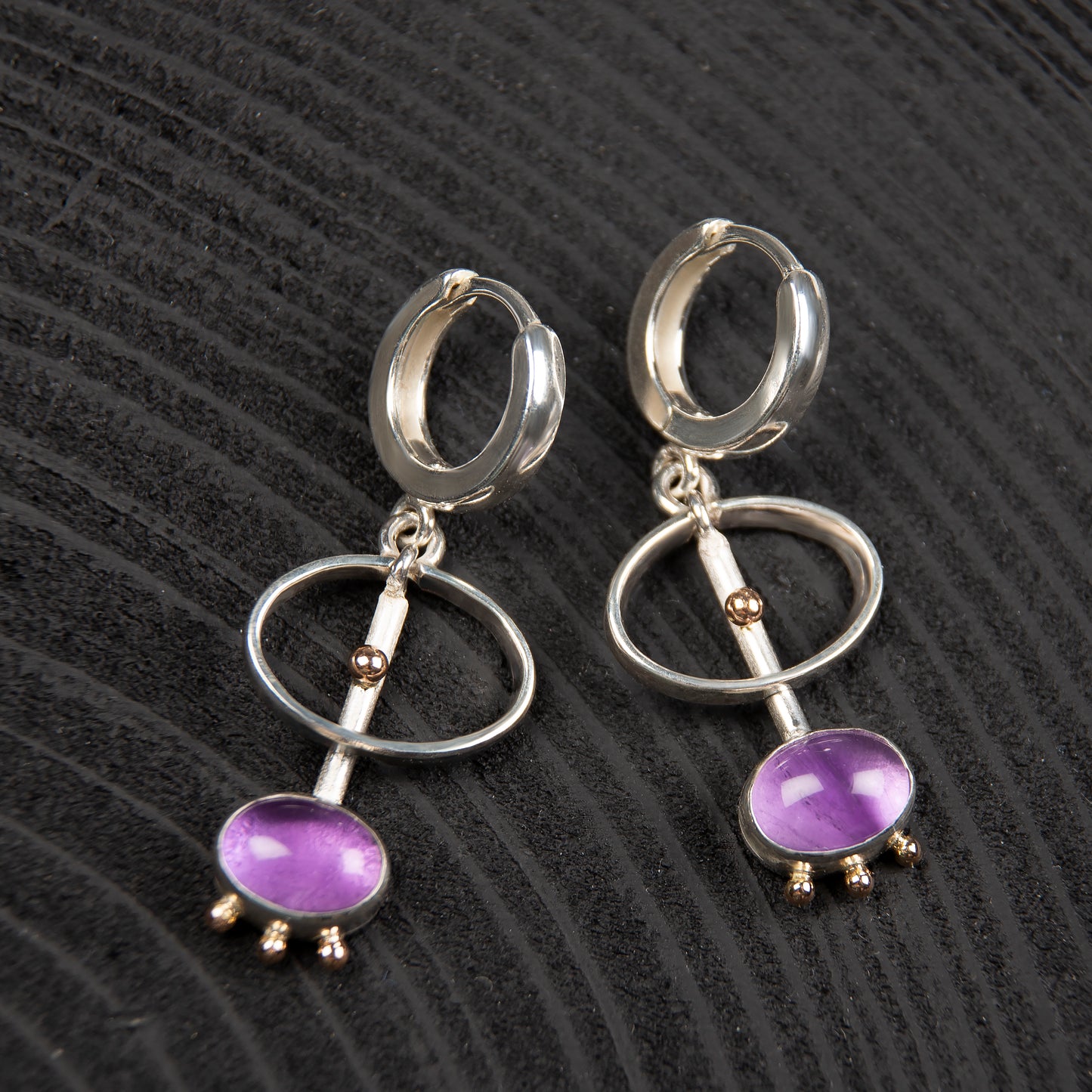 Long Drop Earrings With Amethyst And Gold Beads