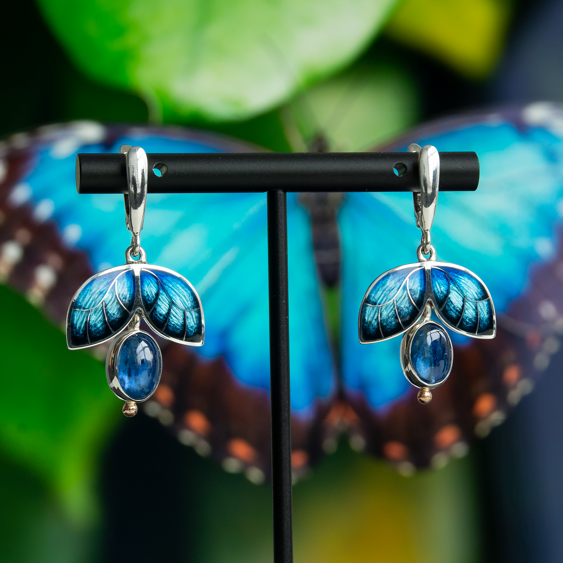 Morpho Butterfly Earrings Cloisonne Enamel Blue Earrings With