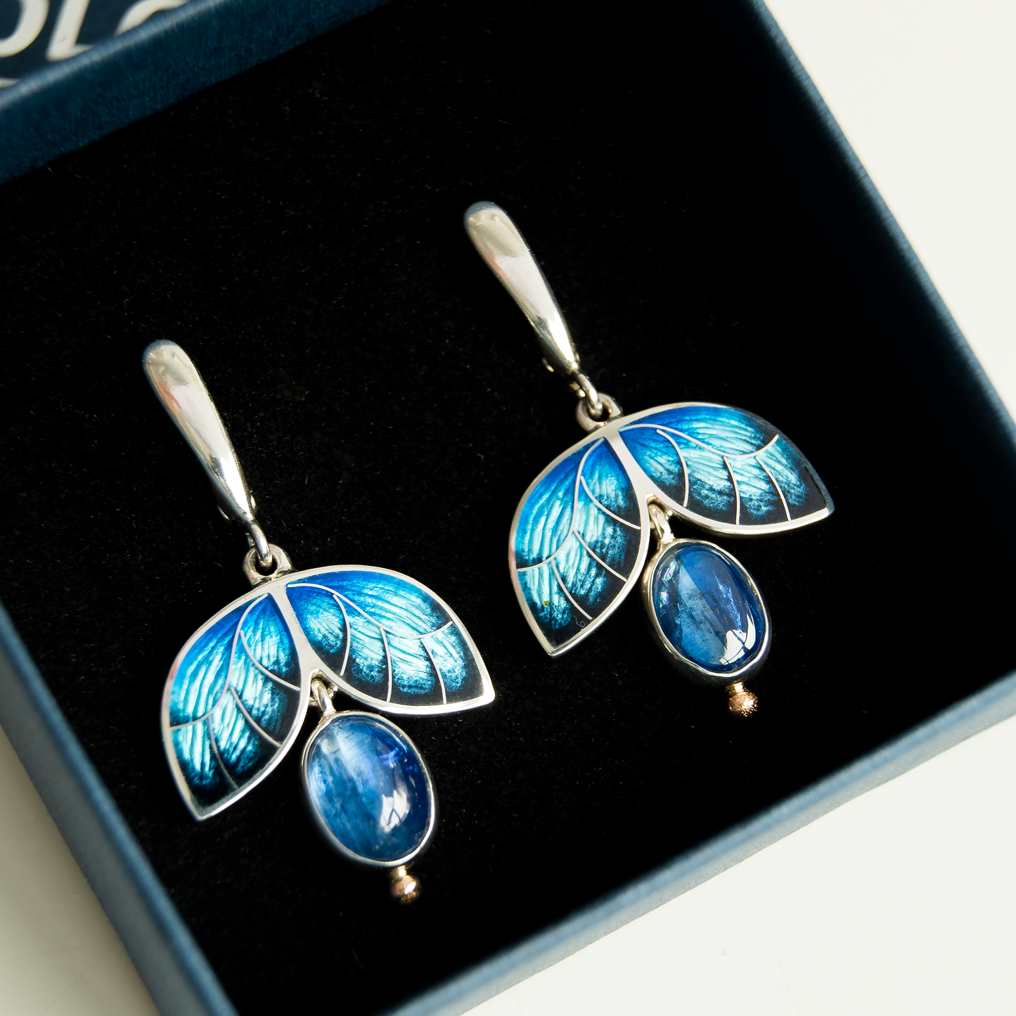 Morpho Butterfly Earrings Cloisonne Enamel Blue Earrings With Kyanite