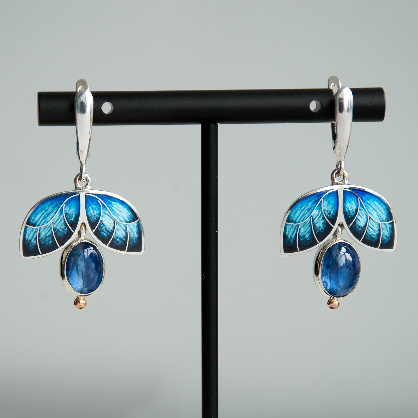 Morpho Butterfly Earrings Cloisonne Enamel Blue Earrings With Kyanite