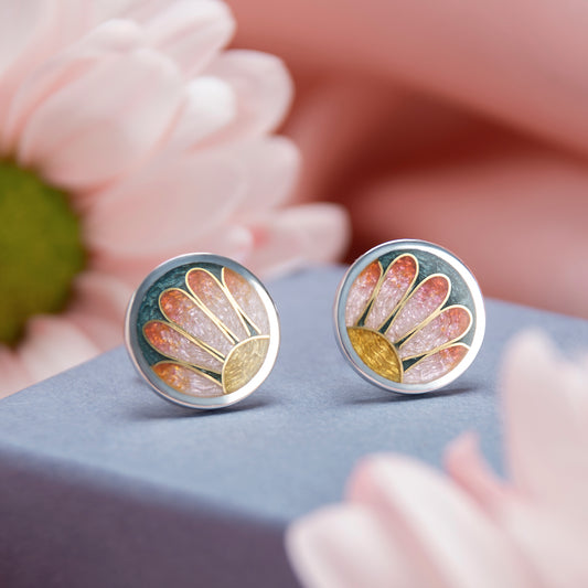 Gold Marguerite, Daisies Gold Cloisonné Enamel Studs