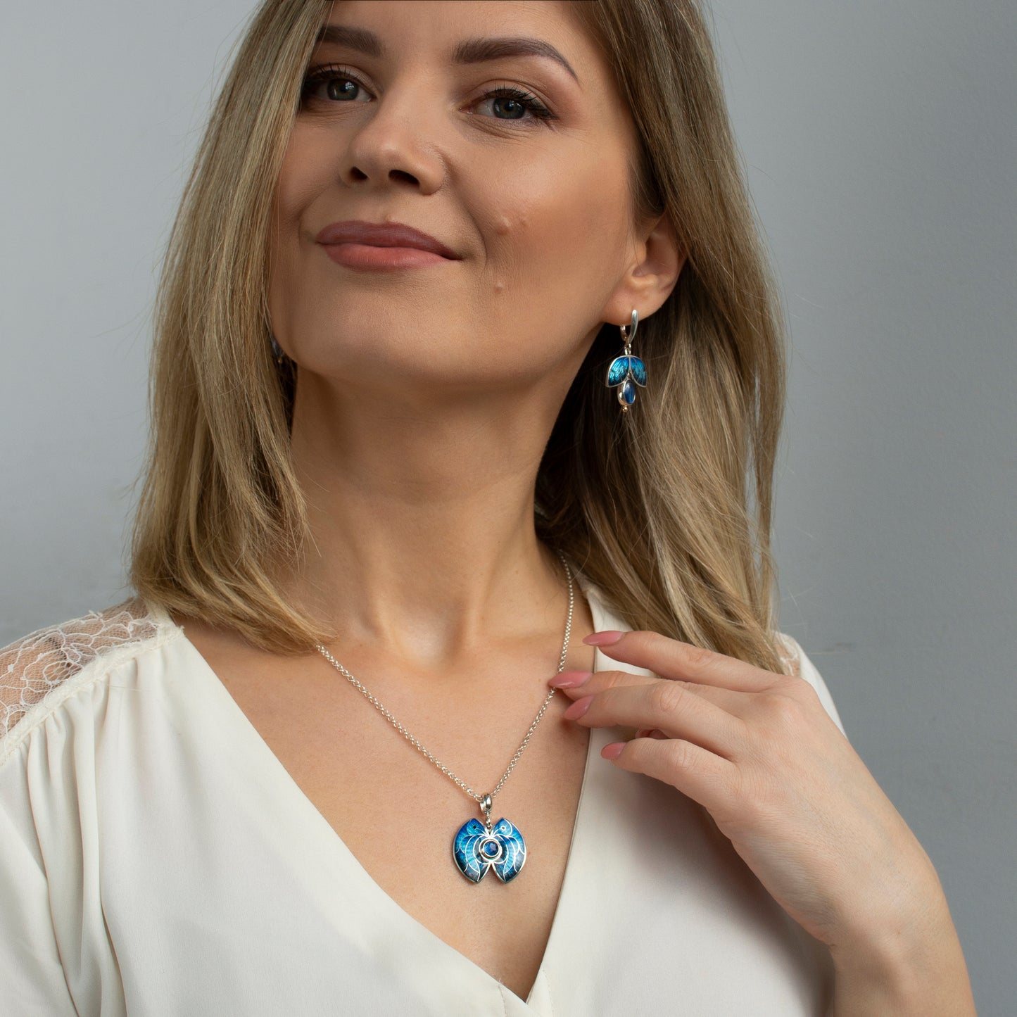 Morpho Butterfly Pendant, Cloisonne Enamel Necklace With Kyanite