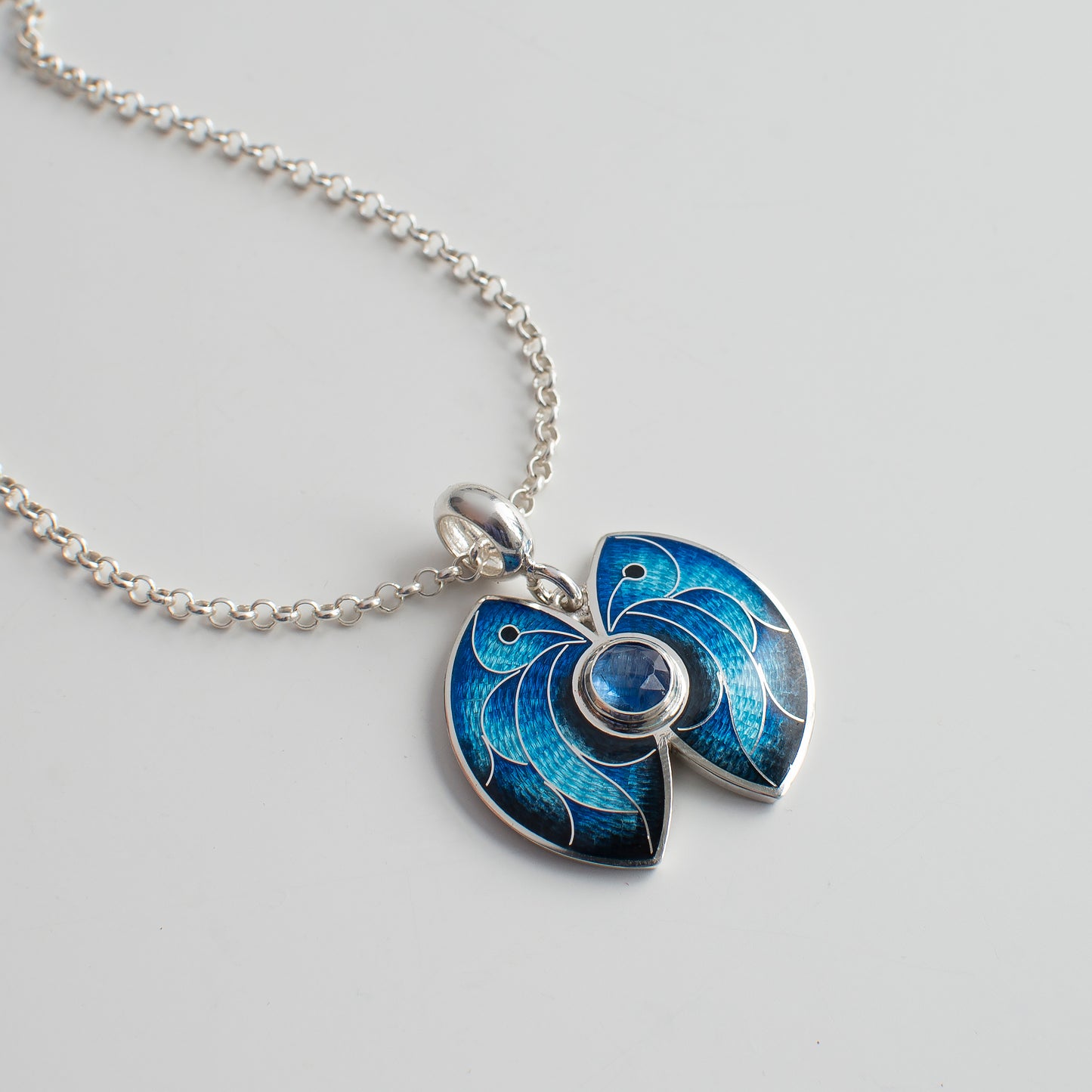 Morpho Butterfly Pendant, Cloisonne Enamel Necklace With Kyanite