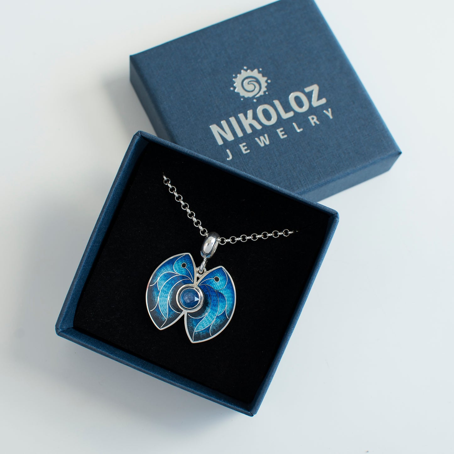 Morpho Butterfly Pendant, Cloisonne Enamel Necklace With Kyanite