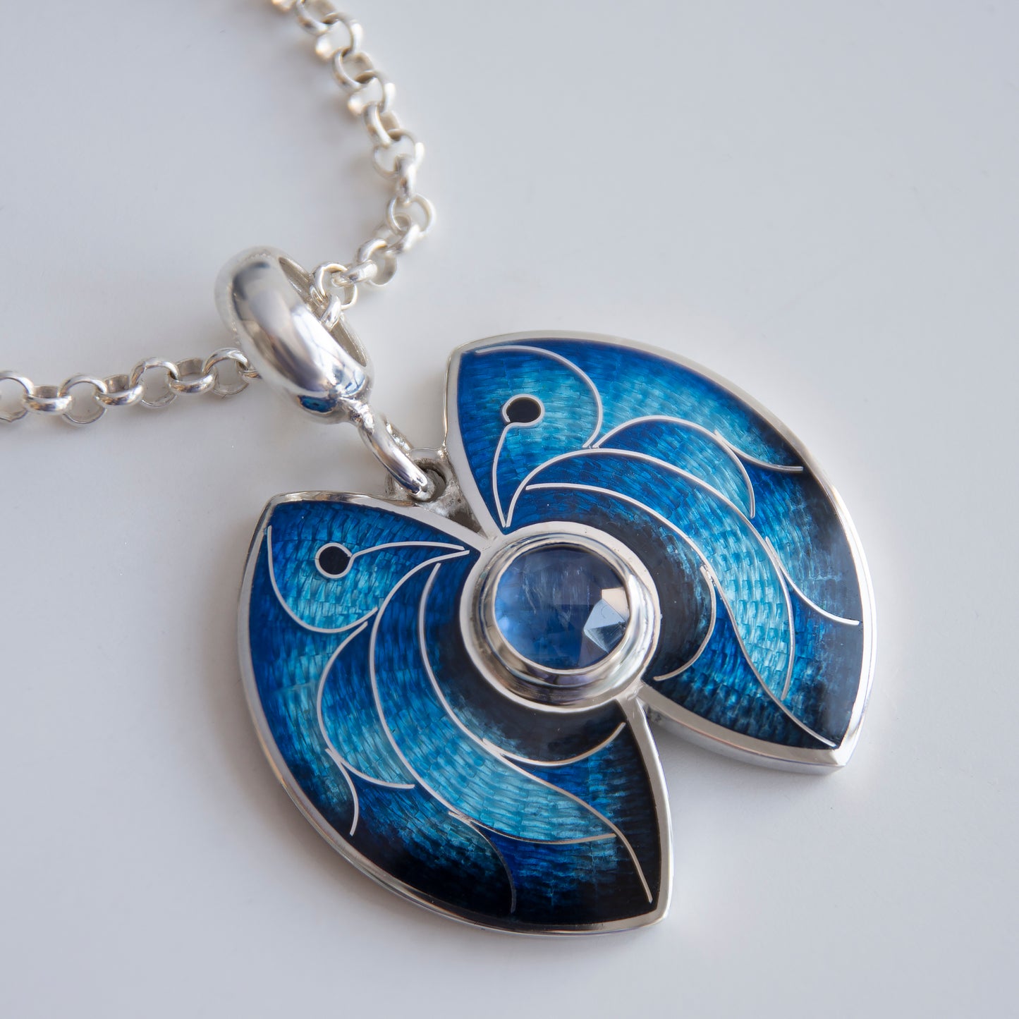 Morpho Butterfly Pendant, Cloisonne Enamel Necklace With Kyanite