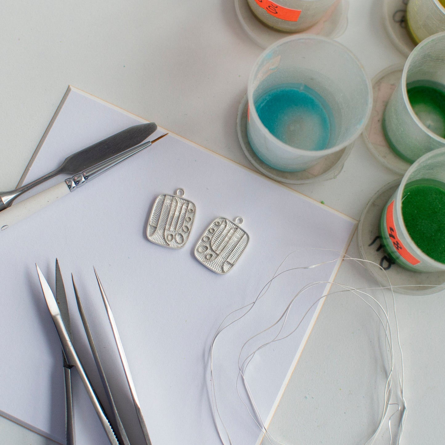 Enamel Earrings, Abstract Green-Yellow Cloisonné  Enamel Earrings
