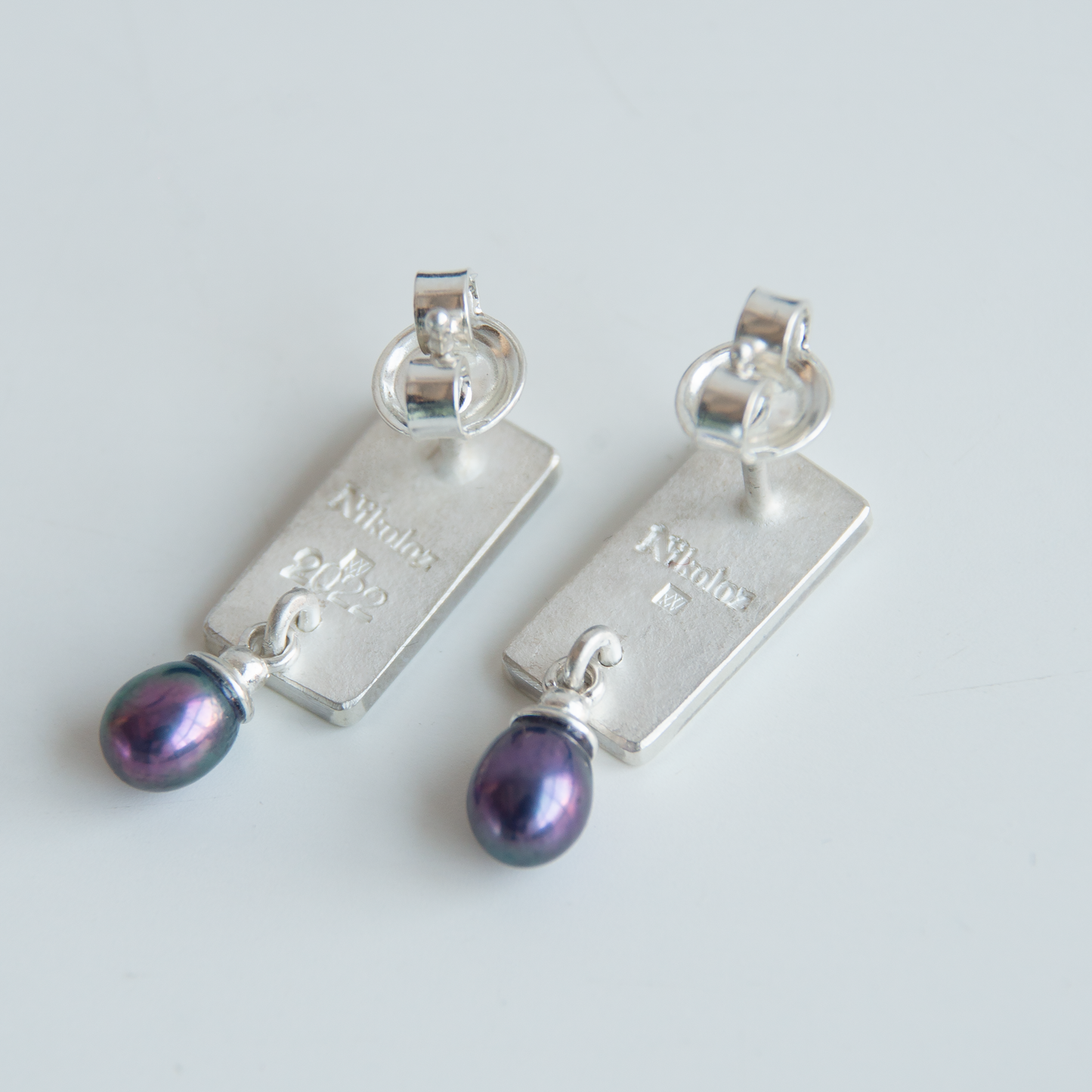 Rectangle Cloisonné Enamel Earrings With Peacock Pearls