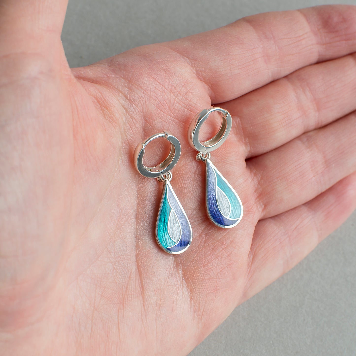 Purple Blue Teardrop Cloisonné Enamel Earrings