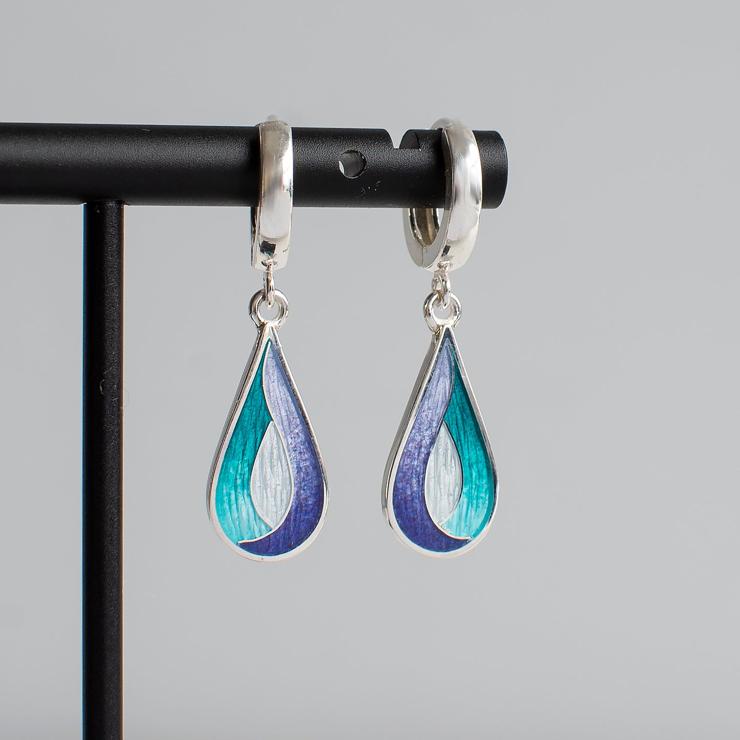 Purple Blue Teardrop Cloisonné Enamel Earrings