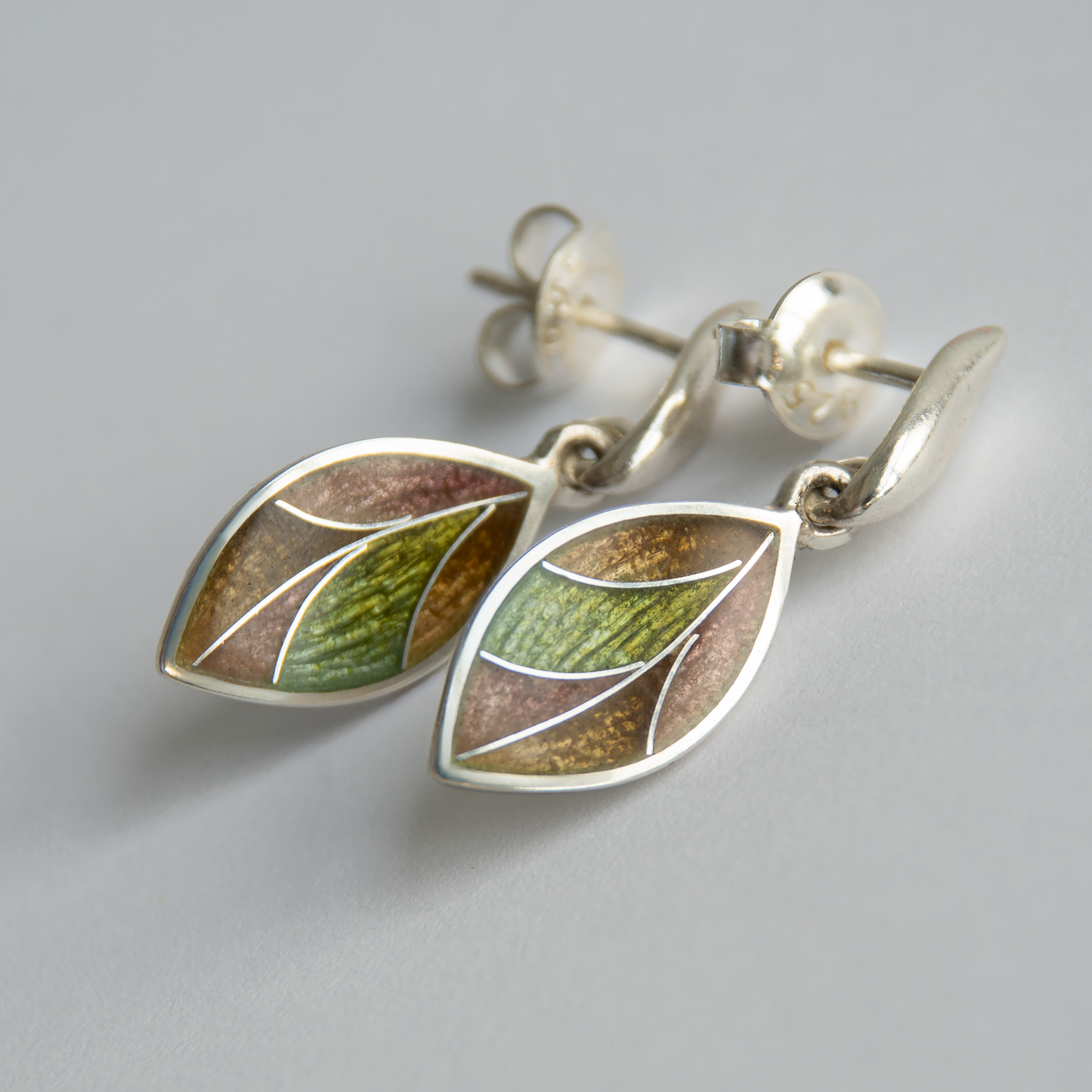 "Tree Leaves" Cloisonné Enamel Earrings