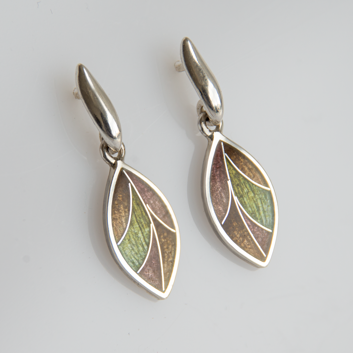 "Tree Leaves" Cloisonné Enamel Earrings