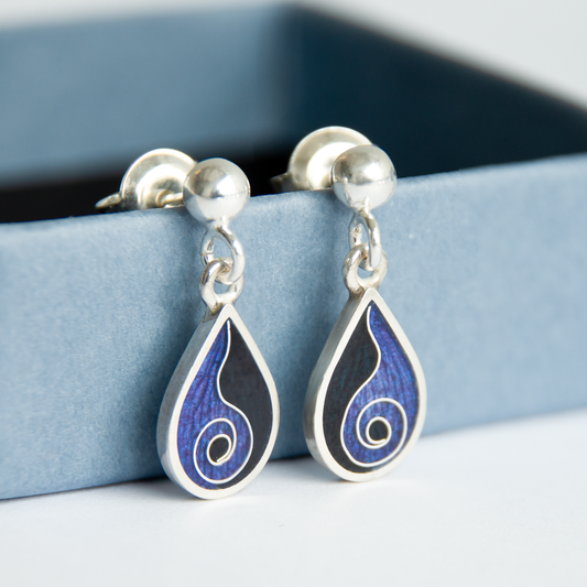 Teardrop Spiral Cloisonné Enamel Earrings