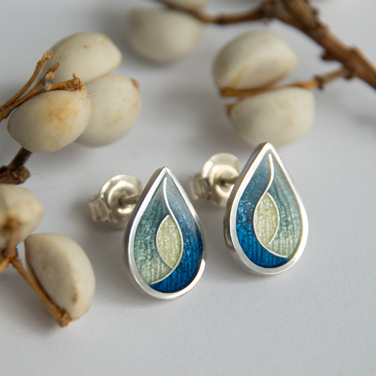 Teardrop Stud Cloisonné Enamel Earring
