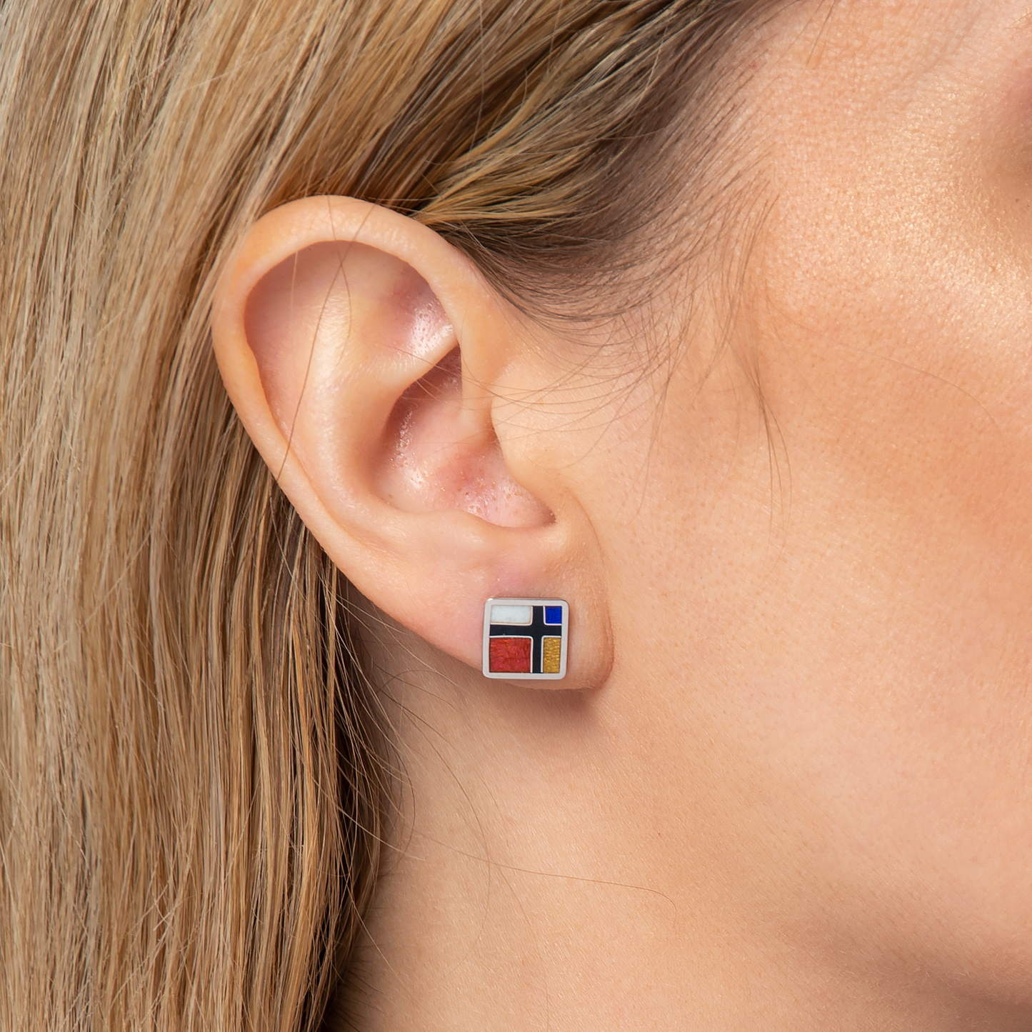 Mondrian Cloisonné Enamel Stud Earrings