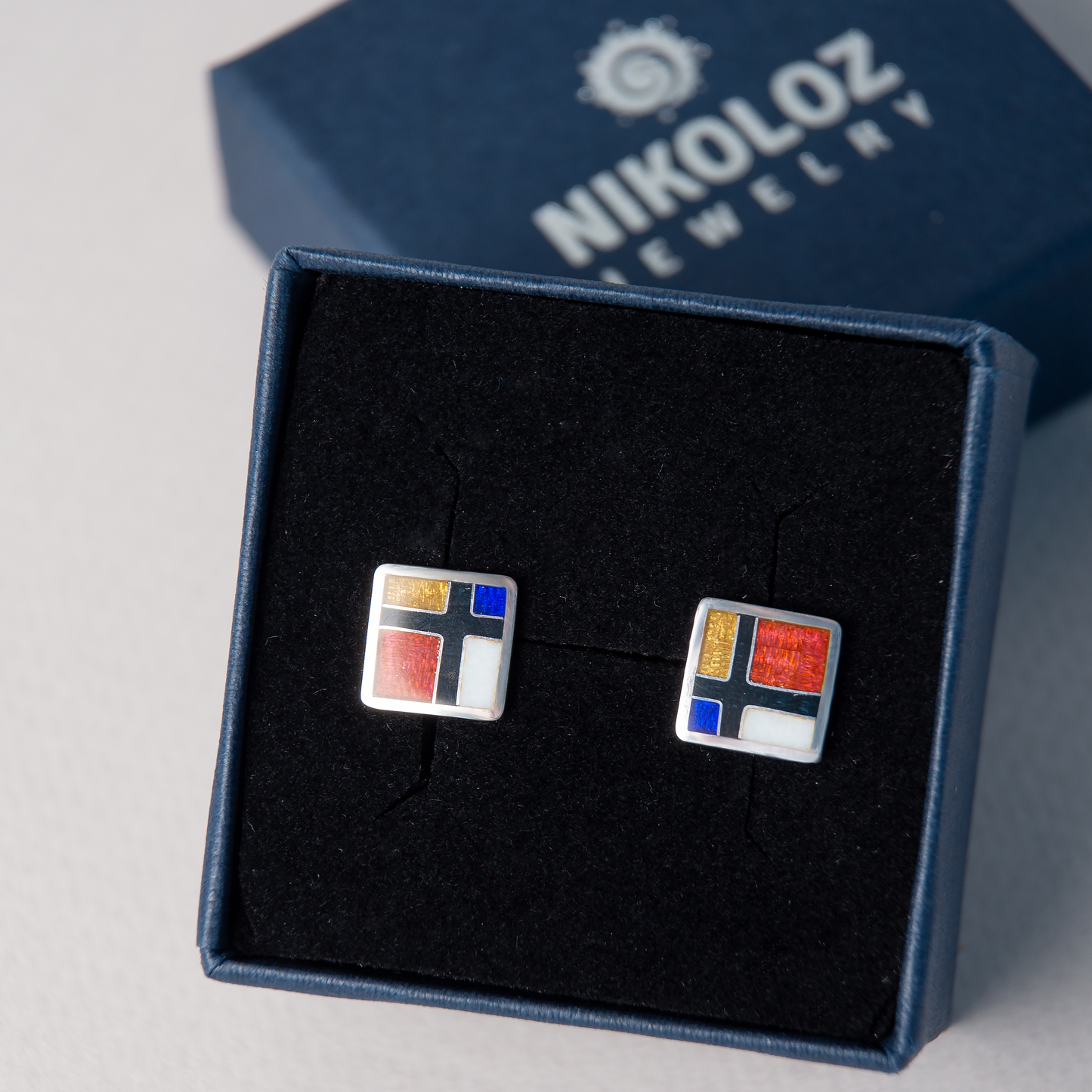 Mondrian Cloisonné Enamel Stud Earrings