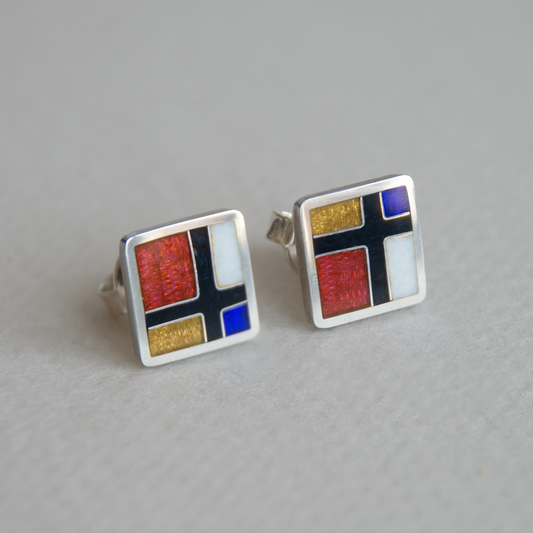 "Mondrian" Cloisonné Enamel Earrings