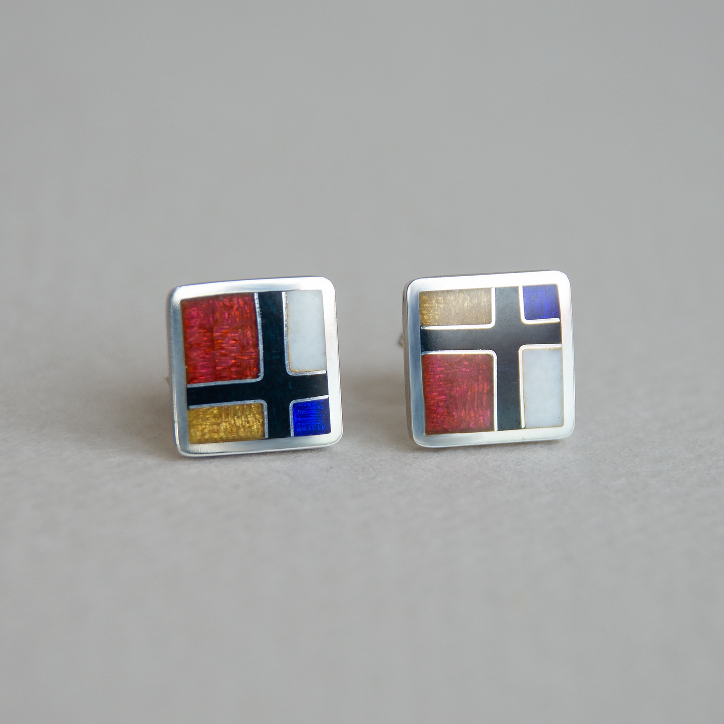Mondrian Cloisonné Enamel Stud Earrings