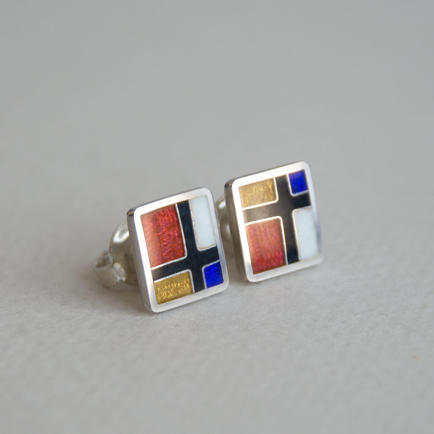 Mondrian Cloisonné Enamel Stud Earrings