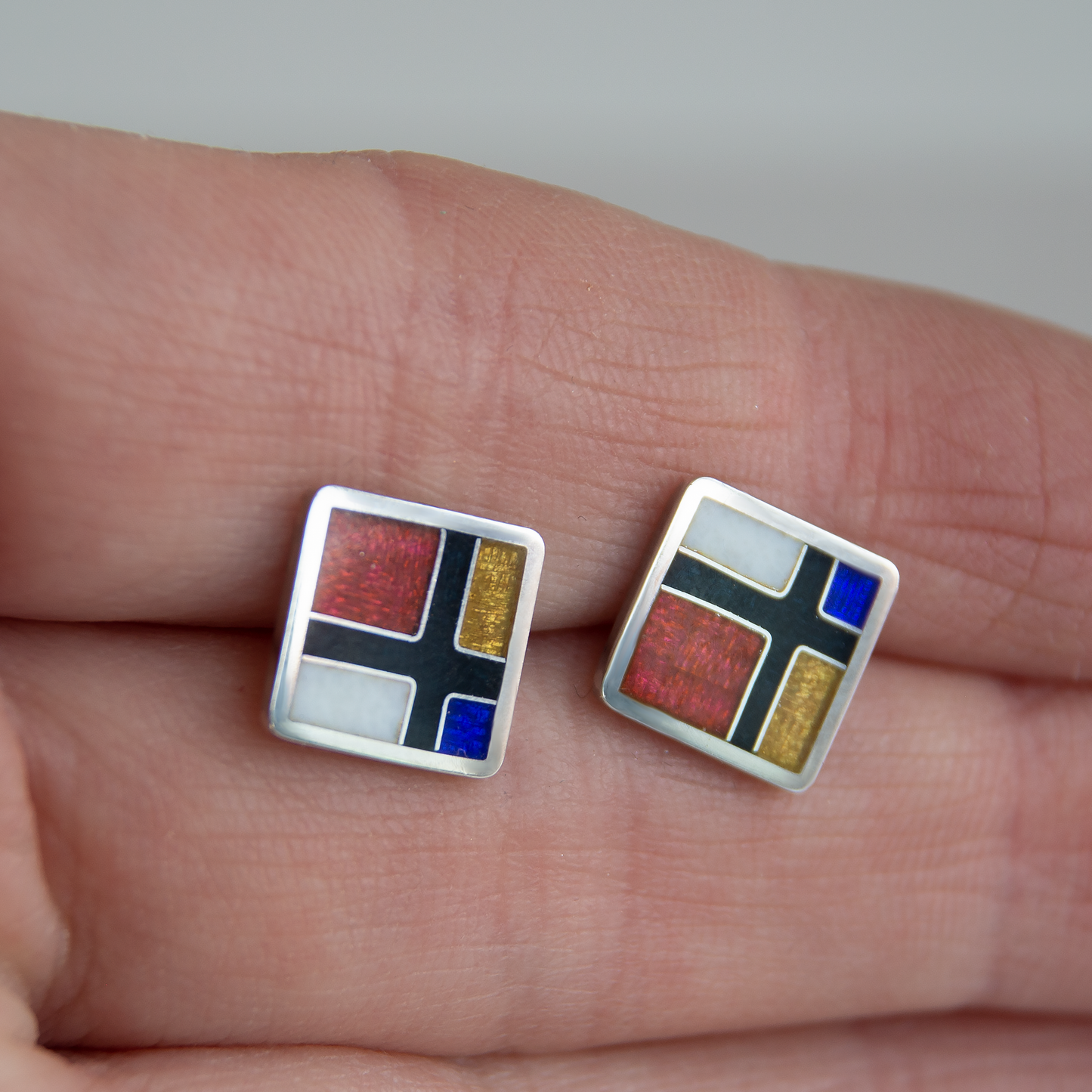 Mondrian Cloisonné Enamel Stud Earrings