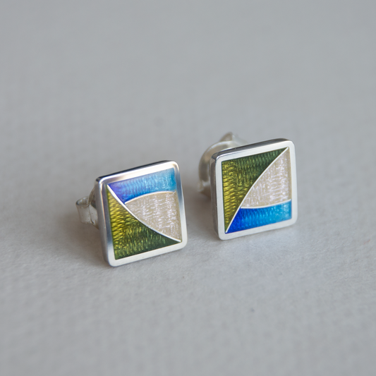 Geometric Cloisonné Enamel Square Earrings